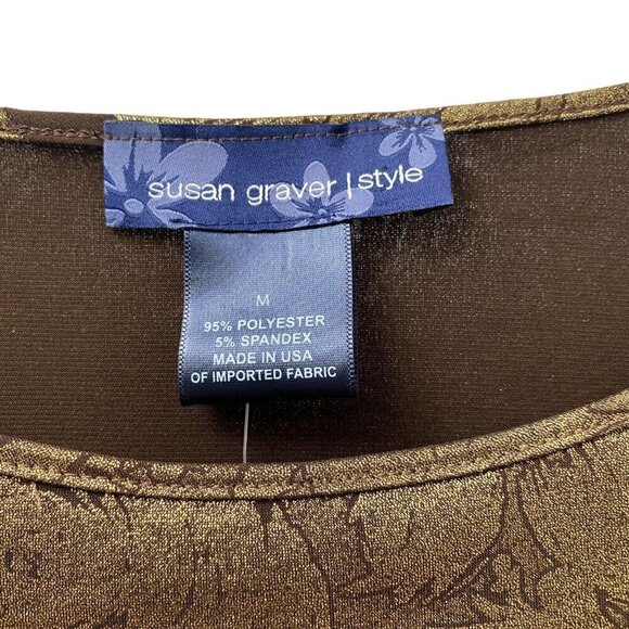 SUSAN GRAVER Womens Top Medium Gold Metallic Stretch Tunic 3/4 Sleeve w/ Belt - Picture 9 of 10